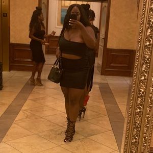Black Cut Out Dress with One Shoulder Accent